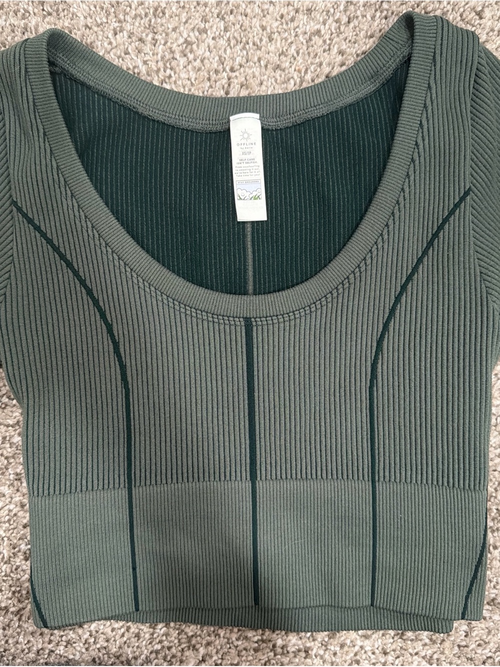 Ribbed Scoop Neck Tank Top - Green